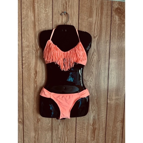 Gossip bikini swimsuit size medium tassels pink peach two piece halter - Picture 2 of 10